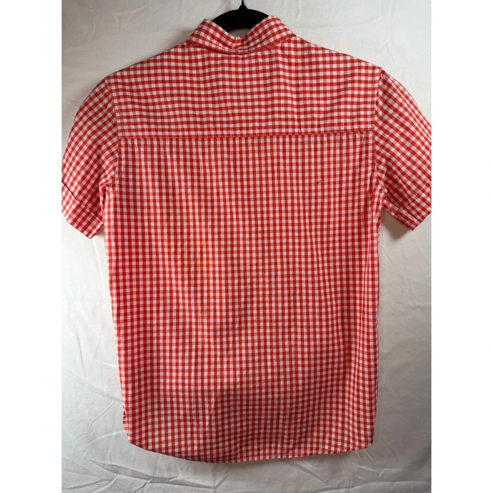 Nautica Boys Red White Gingham Short Sleeve Button‎ Down Shirt Size M 10/12